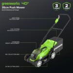 40V Cordless Lawnmower for Lawns up to 400m², 35cm Cutting Width, 40L Bag PLUS Two 40V 2Ah Batteries & One Charger, 3 Year Guarantee-G40LM35K2X, Green - Image 2