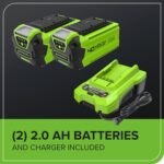 40V Cordless Lawnmower for Lawns up to 400m², 35cm Cutting Width, 40L Bag PLUS Two 40V 2Ah Batteries & One Charger, 3 Year Guarantee-G40LM35K2X, Green - Image 8