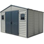 WoodBridge II PLUS 10.5 x 8 (8.02 m2) Plastic Garden Shed with Metal Foundation Kit and 2 Fixed Window, Strong Metal Roof Structure and Maintenance-Free Storage Shed,…