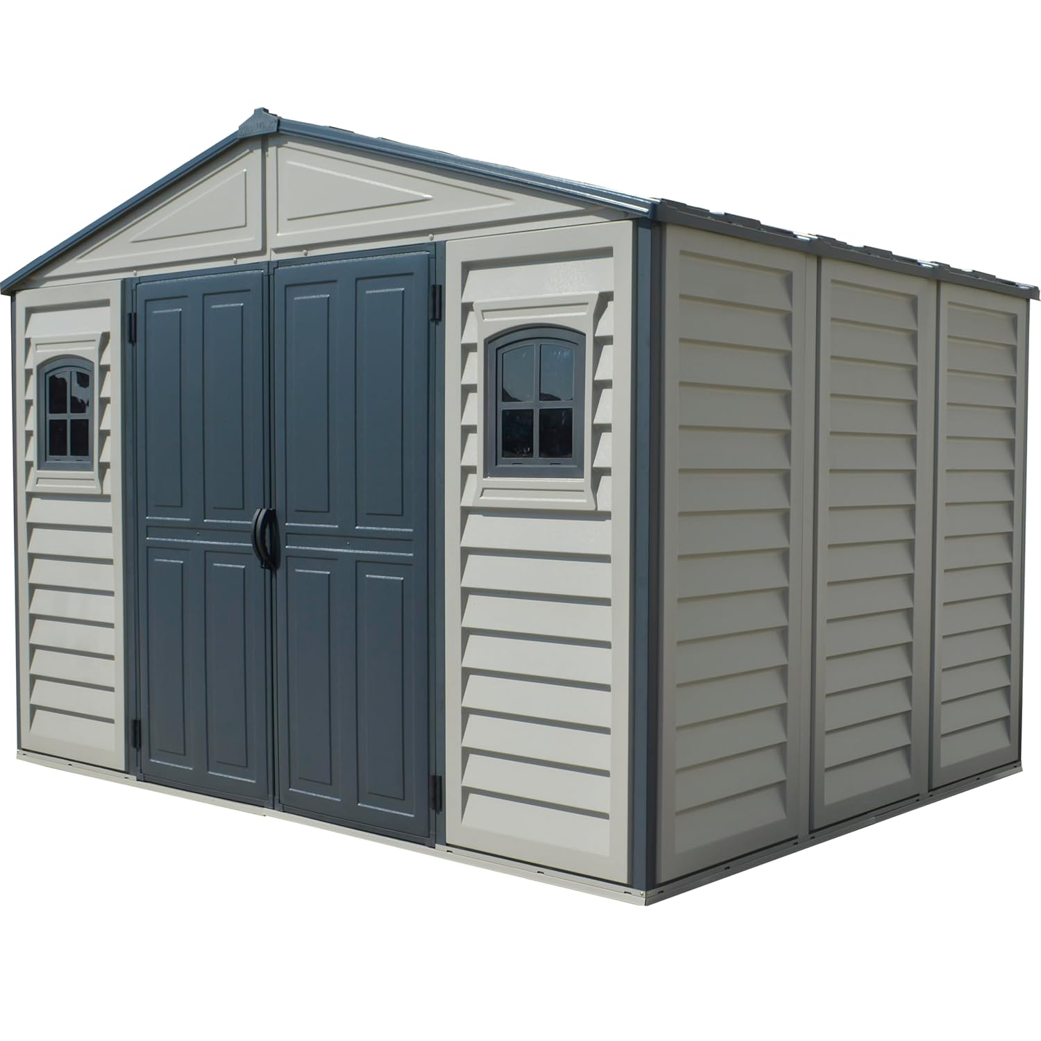71PJXxnoBrL._SL1500_.jpg WoodBridge II PLUS 10.5 x 8 (8.02 m2) Plastic Garden Shed with Metal Foundation Kit and 2 Fixed Window, Strong Metal Roof Structure and Maintenance-Free Storage Shed,… - Image 1