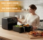 9L Dual Air Fryer with Digital Display, Healthy Oil Free 2500W Air Fryer with 8 Preset, LED One Touch Screen, Timer & Adjustable Temperature Control (9L(4.5L+4.5L) Dual… - Image 5