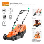 320V Wheeled Electric Lawnmower – 1300 W Motor, 32 cm Cutting Width, 30 Litre Grass Box, Soft Grip Handles, Orange and Grey - Image 2