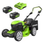 48V (2x24V) Self Propelled Cordless Lawnmower for Large Lawns up to 480m2, 46cm Cutting Width, 55LBag PLUS Two 4Ah Batteries and Twin Charger, 3 Year Guarantee…