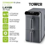 Tower T17190GRP Vortx XL Dual Stack Air Fryer with Digital Control Panel, Space Saving Design, 6 Preset Cooking Modes, Match Cook & Smart Finish Functions, 2460W, 11L, Graphite… - Image 2