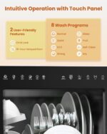 2025 NEW Upgraded Table Top Dishwasher with Water Softener and Enhanced Energy Efficiency, Portable Dishwasher with 8 Wash Programs, Child Lock & Delayed Start Function, No… - Image 4
