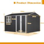 BIRCHTREE Garden Shed Steel Apex Roof House Outdoor Backyard Storage With Lockable Double Doors Window Free Foundation Tool Equipment Organizer Air Vents 10x8FT Anthracite - Image 7