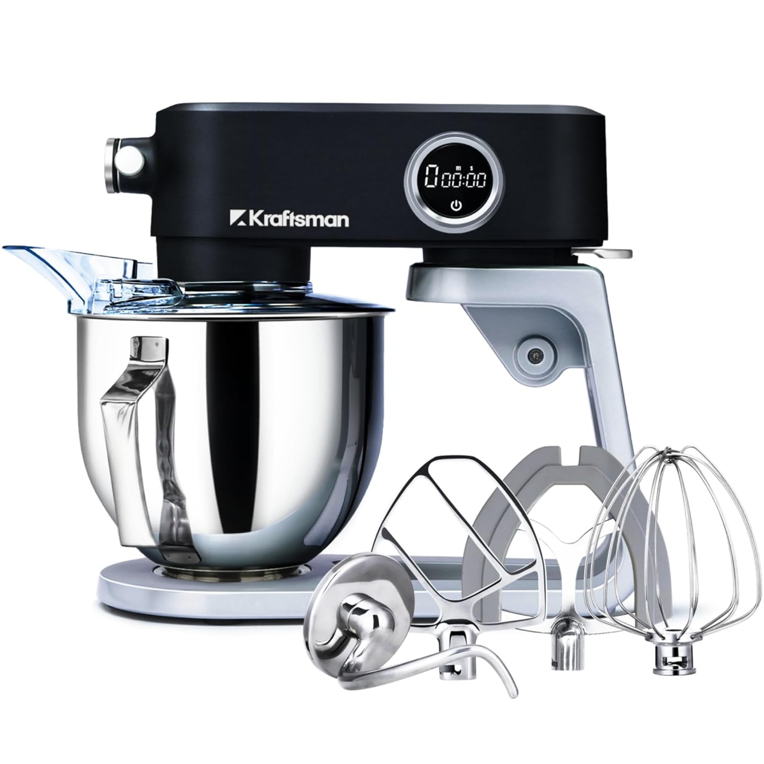 71VnVHpBlOL._SL1500_.jpg Full Metal Stand Mixer, 5L Kitchen Food Mixer for Baking with Stainless Steel Dough Hook, Whisk, Beater, Flexible Beater, Universal Attachment Hub, 8 Speeds & Timer Function… - Image 1