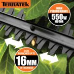 Terratek Corded Extendable Pole Hedge Trimmer 550W 2.5M Telescopic Hedge Trimmer Long Reach Hedge Cutter with 4 Position’s, 10m Cable and Shoulder Strap Included - Image 4