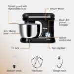 VonShef Black Stand Mixer 1000W – Electric Stand Mixers for Baking, 8 Speed Standing Food Mixer with Splash Guard, 4.5L Stainless Steel Mixing Bowl, Beater, Dough Hook & Balloon… - Image 6