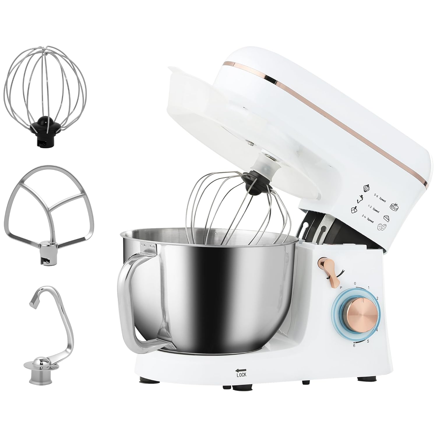 71XPed8pVJL._SL1500_.jpg Stand Mixer, 5L Food Mixer for Baking, 6 Speeds and Pulse Setting, 1400W Cake Electric Kitchen Mixer with Dough Hook, Whisk, Stainless Steel Bowl, Splash Guard, Beater,… - Image 1