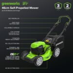 48V (2x24V) Self Propelled Cordless Lawnmower for Large Lawns up to 480m2, 46cm Cutting Width, 55LBag PLUS Two 4Ah Batteries and Twin Charger, 3 Year Guarantee… - Image 2