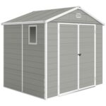 Outsunny 8 x 6ft Plastic Shed with Foundation Kit, All Weather Resistant Resin Outdoor Garden Shed with Vents, Apex Roof and Lockable Door for Patio Lawn, Light Grey