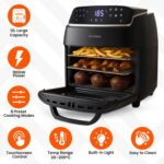 12L Digital Air Fryer Oven with Rotisserie 1800W Large Air Fryer with Touch Panel & 8 Cooking Presets, Shelves, Basket, Racks & Drip Tray Black & Silver Finish - Image 8