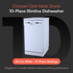 CFSD4510WH 45cm Wide Freestanding Slimline Undercounter Dishwasher, 6 Programme Settings with Eco Mode, 10 Place Settings – in White - Image 2