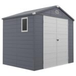 Outsunny 8 x 6ft Plastic Shed with Foundation Kit, All Weather Resistant Resin Outdoor Garden Shed with Vents, Apex Roof and Lockable Door for Patio Lawn, Light Grey - Image 10