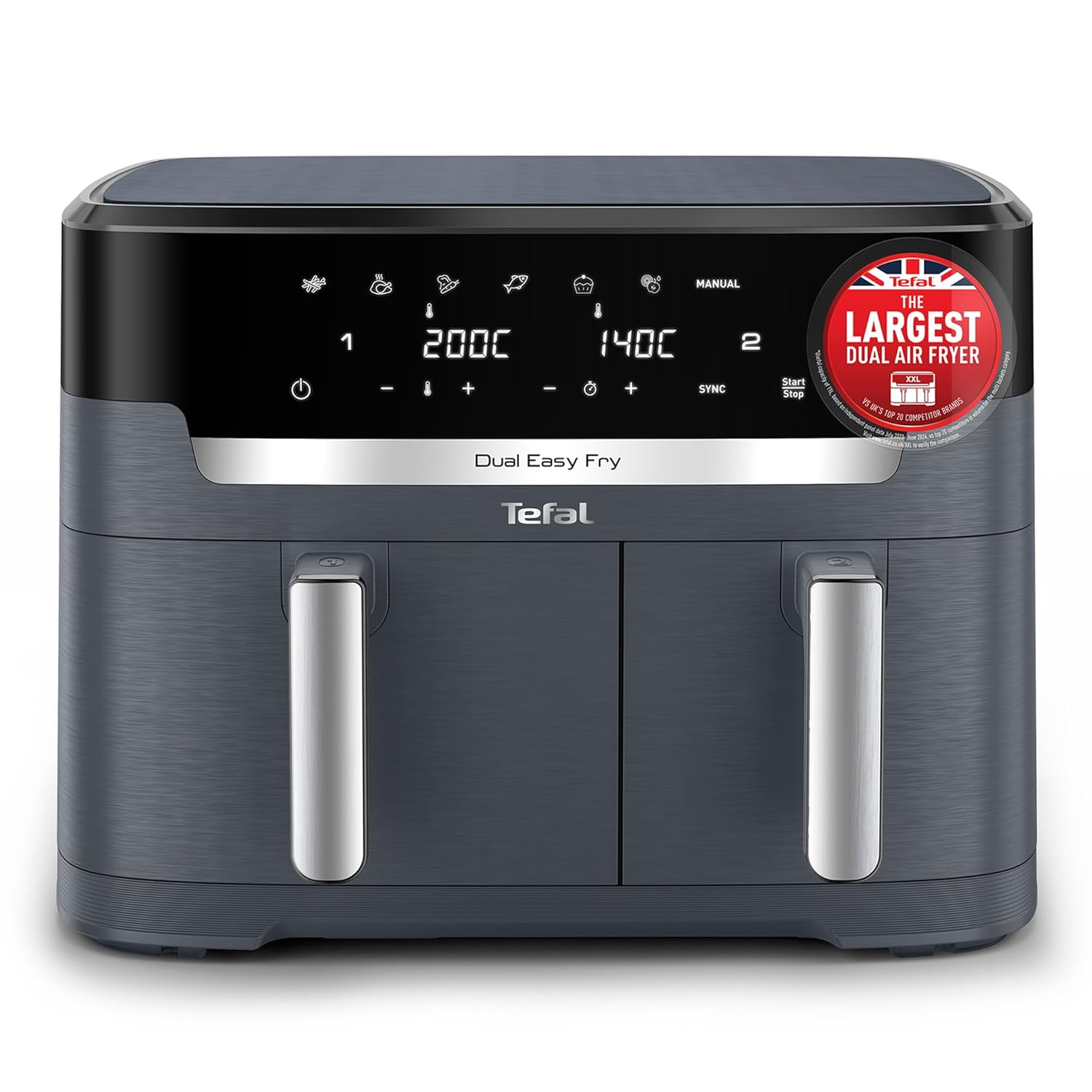 71hpjrzB0UL._SL1500_.jpg Easy Fry XXL Dual Zone Digital Air Fryer, 2 Drawers, 11L, 8in1, Air Fry, Extra Crisp, Roast, Bake, Reheat, Dehydrate, 7 Pre-set Programs, Dishwasher Safe Baskets, Java… - Image 1