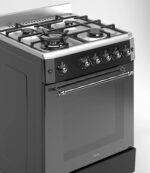 F6IP40GF-IBL-RETRO 60cm Freestanding Gas Cooker With Wok Burner & Turbo Fan – Shiny Stainless Steel & Black - Image 3