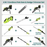 Pole Hedge Trimmer & Chainsaw Set, 2 * 4.0Ah Battery Rechargeable 7.05Ft Extension Pole 550W Pure Copper Motor 0-135° Adjust Angle Long Reach Trimmer Pruning Branch for… - Image 2