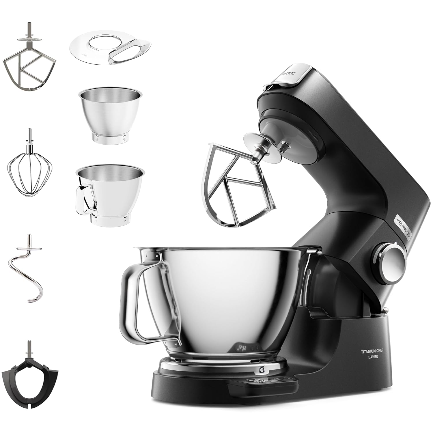 71krRisC4L._SL1500_.jpg Chef Baker Silver KVC85.004BK, Stand Mixer with Integrated Scale, 3 Stainless Steel Mixing Hooks and Rubber Whisk, 5L and 3.5L Bowls, 1200W, Black - Image 1