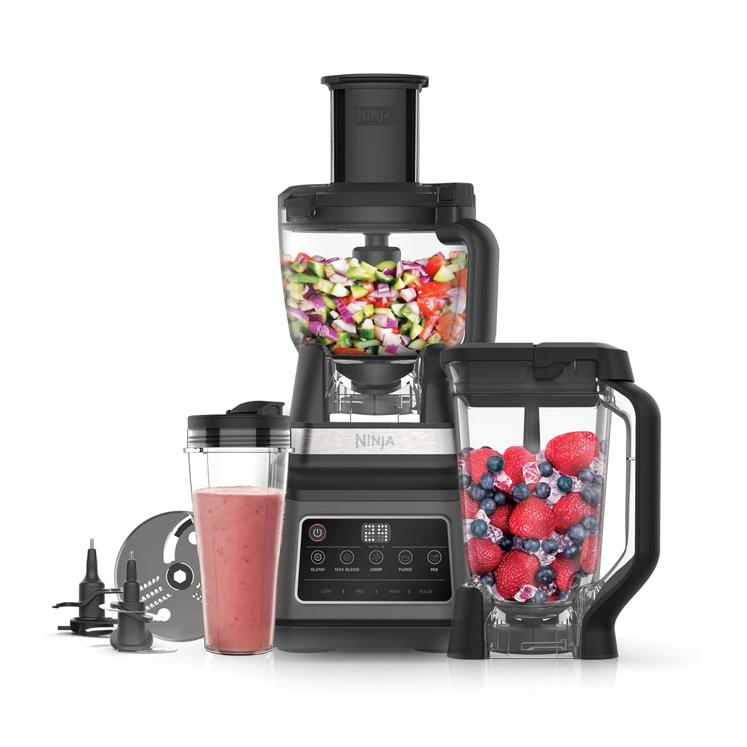 71pERNPjKTL._SL1500_.jpg 3-in-1 Food Processor & Blender with 5 Automatic Programs: Blend, Max Blend, Chop, Mix, Puree, 1.8L Bowl, 2.1L Jug, 700ml Cup, 1200W, Dishwasher Safe Parts, Auto-iQ, Black… - Image 1