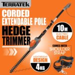 Terratek Corded Extendable Pole Hedge Trimmer 550W 2.5M Telescopic Hedge Trimmer Long Reach Hedge Cutter with 4 Position’s, 10m Cable and Shoulder Strap Included - Image 2