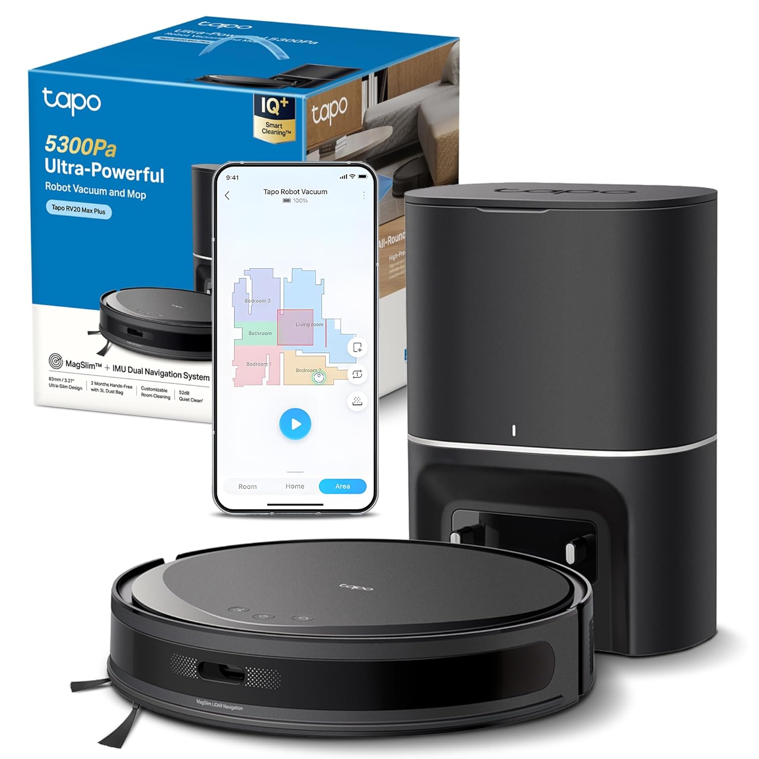 71uCj4BIc9L._SL1500_.jpg Tapo RV20 Max Plus 5300Pa Suction Robot Vacuum Cleaner with Mop, Ultra-Slim Design, Faster Mapping With MagSlim & LiDAR Navigation Robot Vacuum, Auto-Empty Dock, Voice/Remote… - Image 1