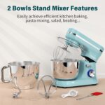 Vospeed Stand Mixer, 4.5L+5L Bowls 8-speed 1000W Tilt-Head Food Mixer for Baking, Kitchen Electric Mixer with Dough Hook, Whisk, Beater, Splash Guard (Bule) - Image 3
