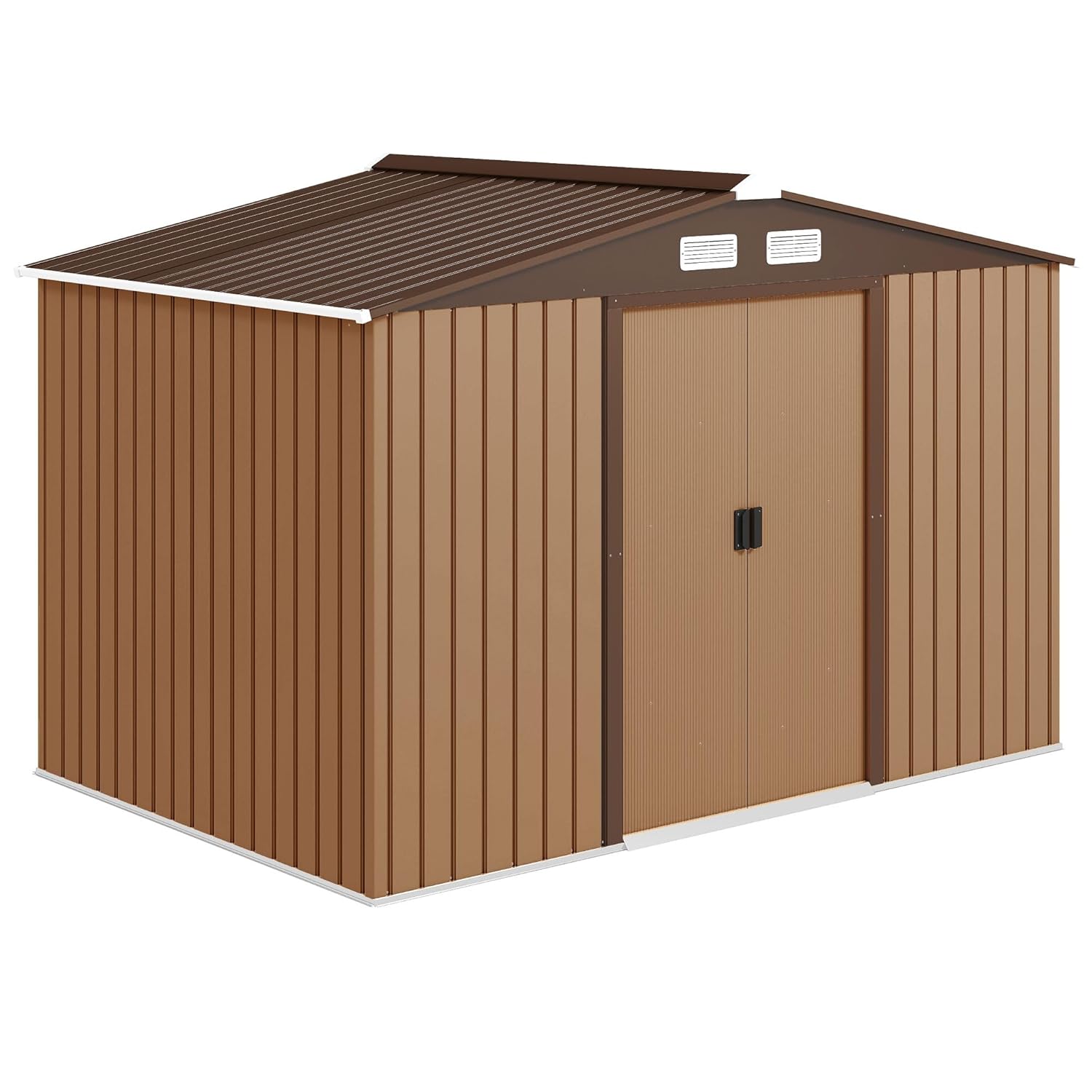 71w-Am7ZIEL._SL1500_.jpg Outsunny 9 x 6ft Metal Garden Shed, Outdoor Storage Tool House with Ventilation Slots, Foundation Kit and Lockable Double Doors, Light Brown - Image 1