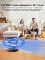 M2 Plus Robot Vacuum and Mop, Self-Emptying, 6000Pa Suction, 75-Day Hands-Free, dToF Laser Navigation, PSD Obstacle Avoidance, for Hard Floors & Carpets, WiFi 2.4G/5G, Black - Image 3