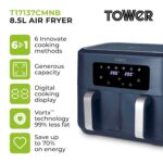 T17137CMNB Vortx 8.5L Dual Basket Air Fryer with Dual Cook Function, 2400W, Midnight Blue & Chrome - Image 2