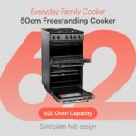 CFSPTC502BK 50cm Wide Freestanding Electric Twin Cavity Cooker, Combined 93 Litre Capacity with 4 Zone Solid Plate Top Hob Cooktop – in Black - Image 2