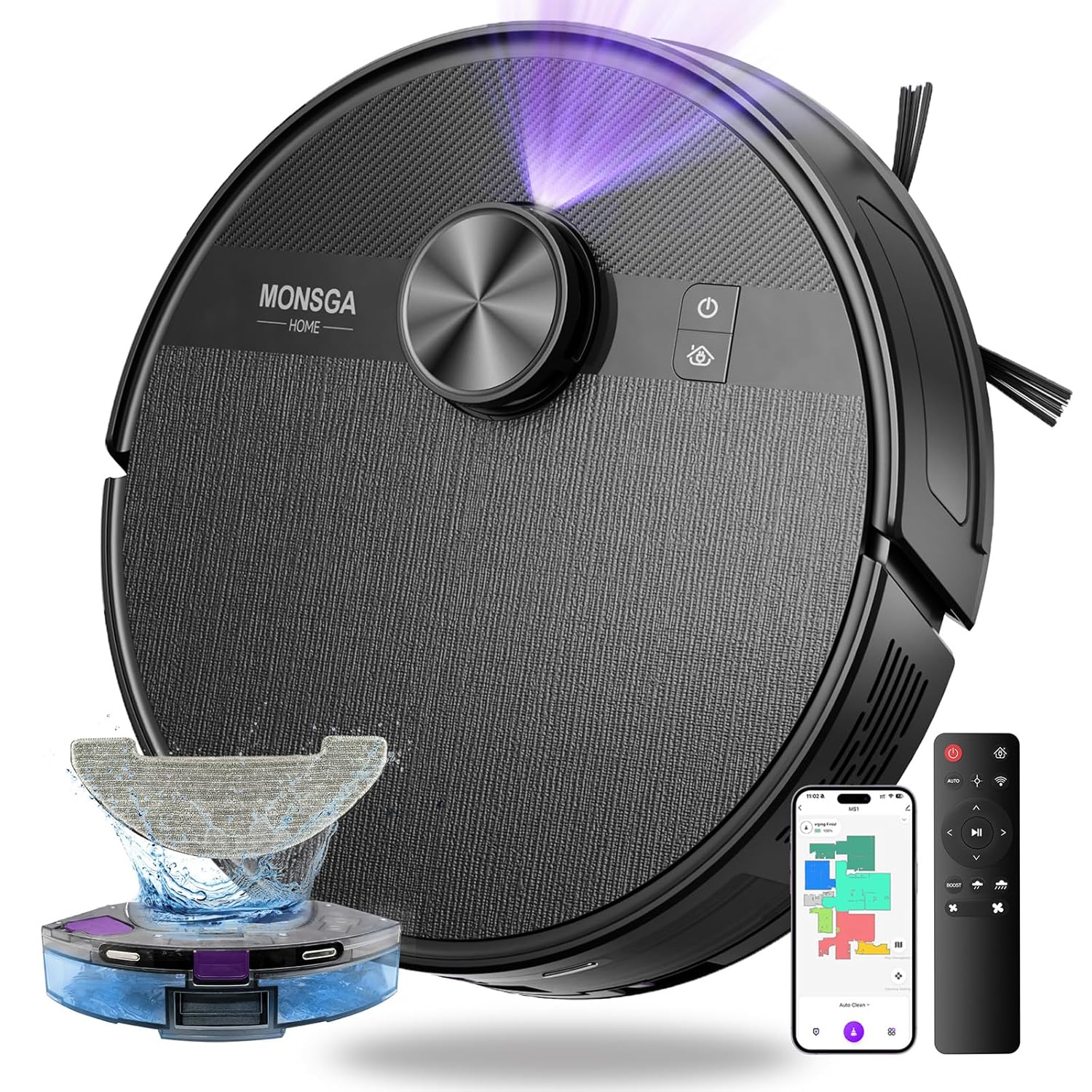 81-mY7THbFL._SL1500_.jpg MONSGA MS1 Robot Vacuum Cleaner with Mop, 7000Pa Robotic Vacuum with Lidar Navigation, 180mins Runtime, 5 Editable Maps, APP/Remote/Voice Control, Ideal for Hard Floors and Carpets - Image 1