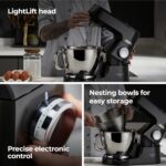 Chef Baker Silver KVC85.004BK, Stand Mixer with Integrated Scale, 3 Stainless Steel Mixing Hooks and Rubber Whisk, 5L and 3.5L Bowls, 1200W, Black - Image 4