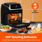 12L Digital Air Fryer Oven with Rotisserie 1800W Large Air Fryer with Touch Panel & 8 Cooking Presets, Shelves, Basket, Racks & Drip Tray Black & Silver Finish - Image 6