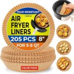 Air Fryer Liners for Ninja, 205 PCS Heavy-Duty Disposable Air Fryer Liners, 8″ Round Airfryer Paper Liners for 5-8 QT Basket, Oil-Proof & Non-Stick…