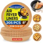 Air Fryer Liners for Ninja, 205 PCS Heavy-Duty Disposable Air Fryer Liners, 8″ Round Airfryer Paper Liners for 5-8 QT Basket, Oil-Proof & Non-Stick…