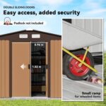 Outsunny 9 x 6ft Metal Garden Shed, Outdoor Storage Tool House with Ventilation Slots, Foundation Kit and Lockable Double Doors, Light Brown - Image 4