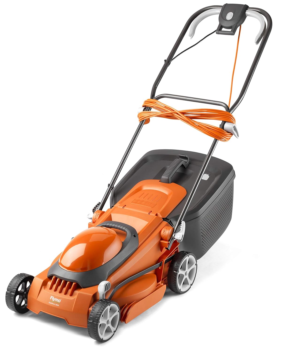 817ZNjRacNL._SL1500_.jpg 380R Electric Rotary Lawn Mower – 38 cm Cutting Width, 45 Litre Grass Box, Close Edge Cutting, Rear Roller, Central Height Adjust, Space Saving Storage Features - Image 1