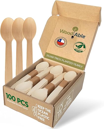 818CwhCowXL._AC_SL520_.jpg Cutlery Set – 100% Home Compostable – 100 Spoons 6.5″, Bamboo Utensils Alternative, Eco-Friendly, Organic, Sustainable and Carbon… - Image 1