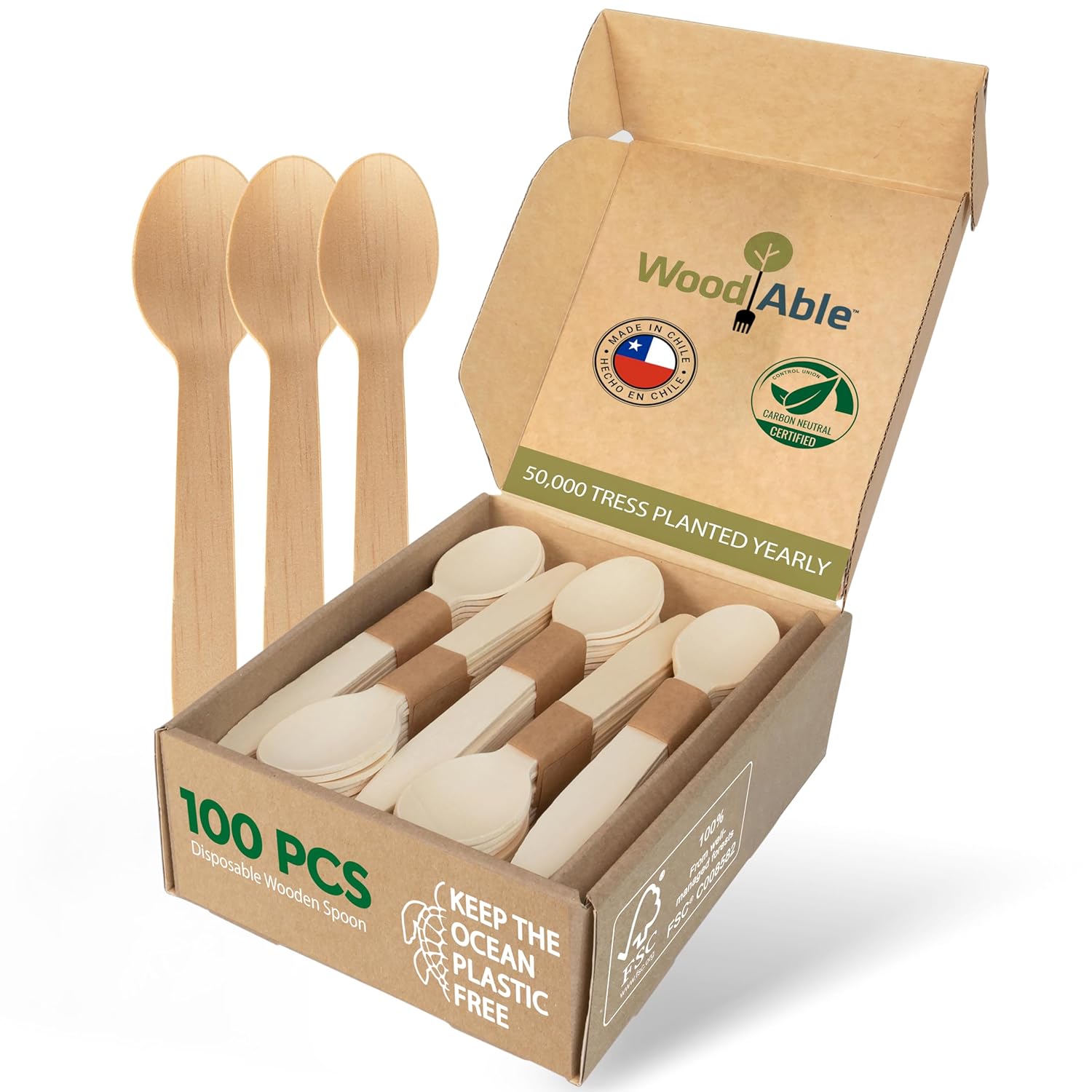 818CwhCowXL._SL1500_.jpg Cutlery Set – 100% Home Compostable – 100 Spoons 6.5″, Bamboo Utensils Alternative, Eco-Friendly, Organic, Sustainable and Carbon… - Image 1