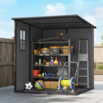 6 x 6 ft Plastic Garden Shed with Floor, Wood-Effect Outdoor Storage Shed, Three Windows, Lockable Doors and Vents, for Tools, Bike, Generator, Dark Grey - Image 9