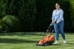 320V Wheeled Electric Lawnmower – 1300 W Motor, 32 cm Cutting Width, 30 Litre Grass Box, Soft Grip Handles, Orange and Grey - Image 3
