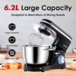 Stand Mixer, 6.2L Food Mixers for Baking, Electric Kitchen Mixers with Bowl, Dough Hook, Wire Whip & Beater (6.2L, Black) - Image 3