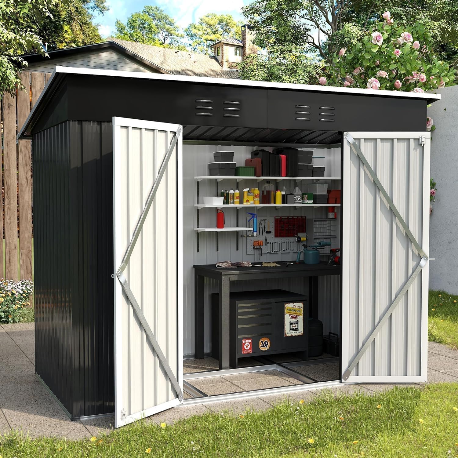 Version 1.0.0 UDPATIO Metal Shed 8×4 FT, Outdoor Garden Storage, Waterproof Metal Shed for Firewood, Garbage Can, Tool, Lawnmower, Bike Shed, Galvanized Steel with Lockable Door for Backyard,… - Image 1