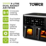 Vizion 9L Dual Basket Air Fryer with Digital Control Panel, 8 Cooking Pre-sets, Sync Function & Match Cook Function, Shake Reminder, 2400W, Black, T17177 - Image 2