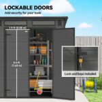 6 x 6 ft Plastic Garden Shed with Floor, Wood-Effect Outdoor Storage Shed, Three Windows, Lockable Doors and Vents, for Tools, Bike, Generator, Dark Grey - Image 5