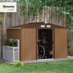 Outsunny 9 x 6ft Metal Garden Shed, Outdoor Storage Tool House with Ventilation Slots, Foundation Kit and Lockable Double Doors, Light Brown - Image 2