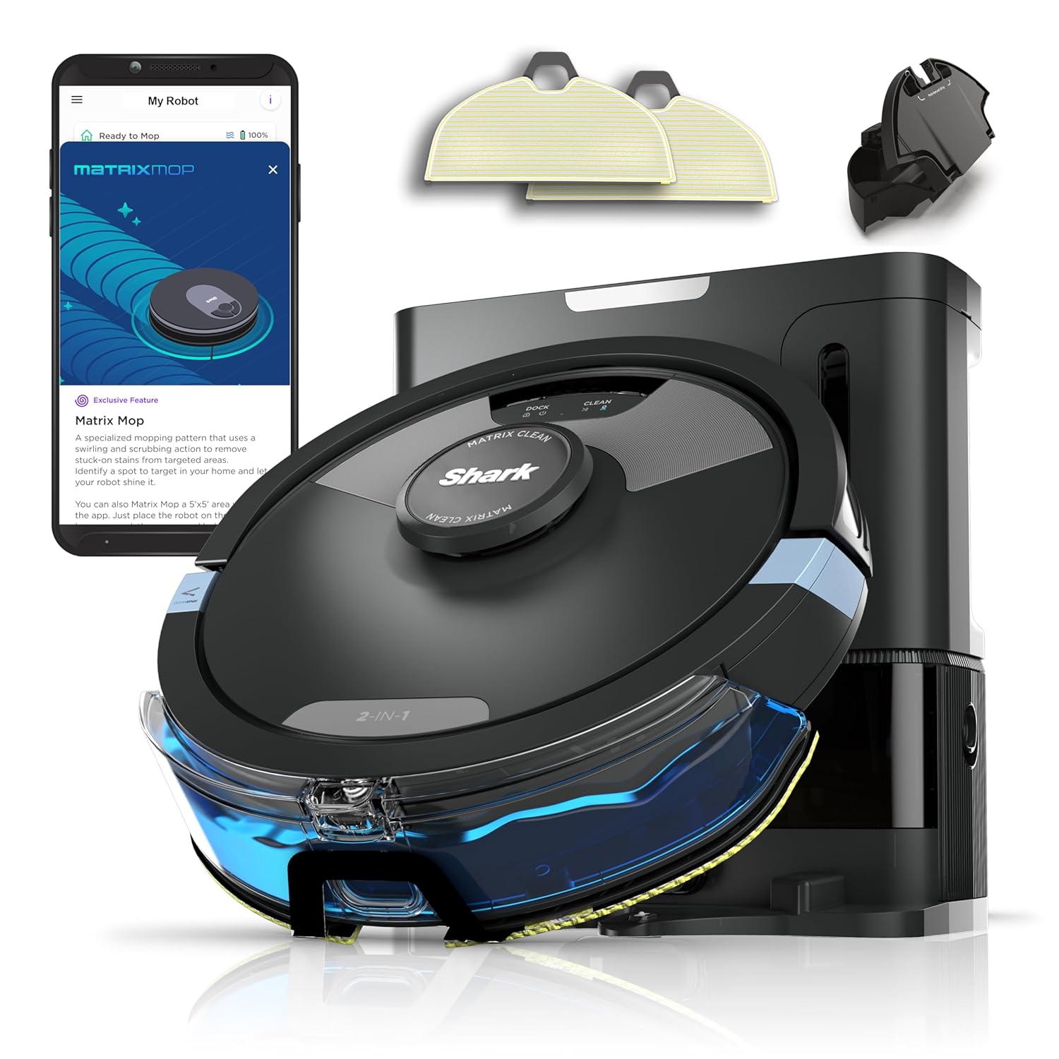 81RyScvmOnL._SL1500_.jpg Shark Matrix Plus 2-in-1 Self-Empty Robot Vacuum Cleaner & Mop with LiDAR Home Mapping & Edge Cleaning, for Carpet, Hard Floors & Pet Hair, Anti-Allergen, Self-Charging,… - Image 1