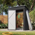 Aoxun Garden Sheds 6x4ft, Metal Shed Bike Tool Shed, Sheds and Outdoor Storage with Lockable Doors & Slooping for Backyard, Patio, Poolside,Brown - Image 9