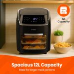 12L Digital Air Fryer Oven with Rotisserie 1800W Large Air Fryer with Touch Panel & 8 Cooking Presets, Shelves, Basket, Racks & Drip Tray Black & Silver Finish - Image 5